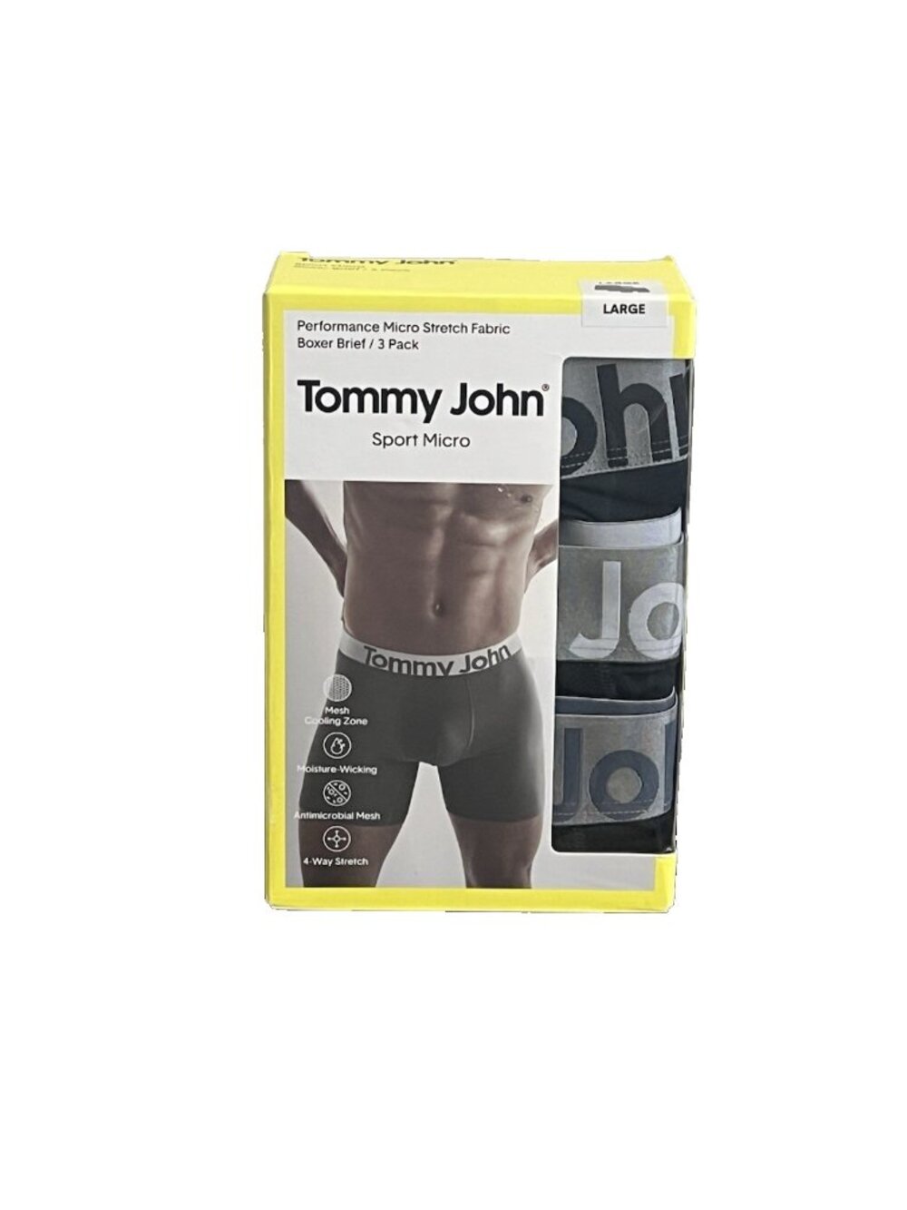 Tommy John Sport Micro Boxer Briefs 3 Pack Performance Mesh Stretch Large NIB